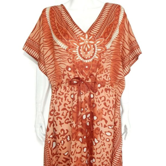Laddi Beautiful Indian Desert Red Southwestern Muumuu Kaftan Maxi Dress OS - 168 - Picture 2 of 6